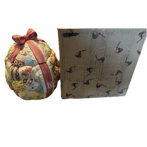 PBC International Easter Egg Ceramic Cookie Jar Pink Bow Floral Spring Decor